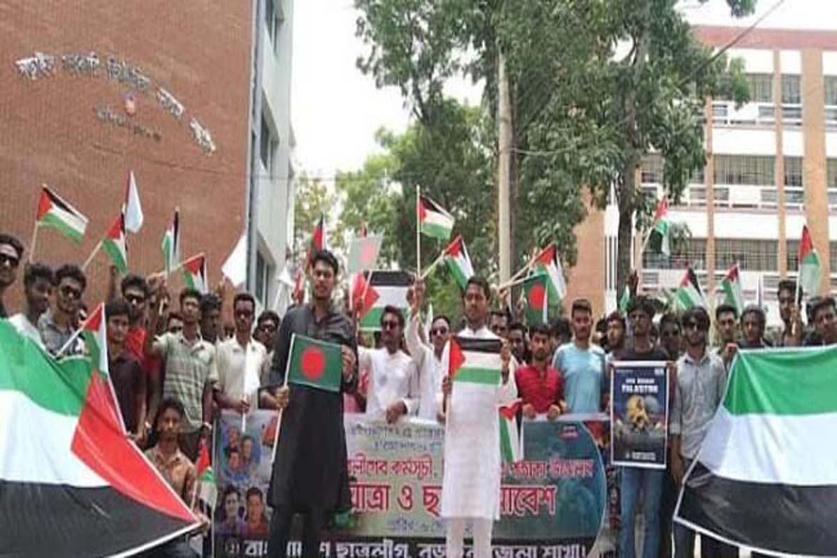 নড়াইলে ছাত্রলীগের কর্মসূচীতে ফিলিস্তিনের পতাকা উত্তোলন